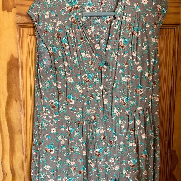 Olive Green Floral Tunic / Minidress Size L - Picture 1 of 2